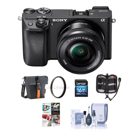 Sony Alpha a6300 Mirrorless Camera Black w/16-50mm Lens w/Free Accessory Bundle