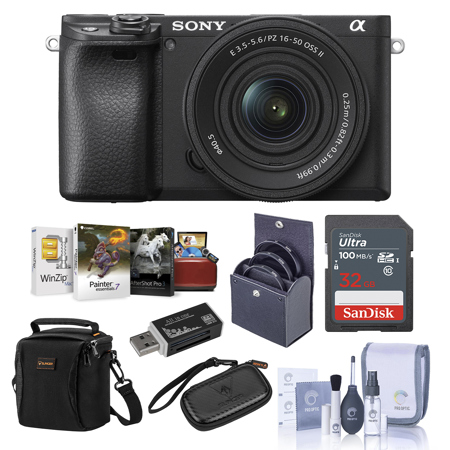 Sony Alpha a6400 24.2MP Mirrorless Camera with 16-50mm f/3.5-5.6 OSS Lens - Bundle With Camera Case, 32GB SDHC Card, 40.5mm Filter Kit, Cleaning Kit, Card Reader, Memory Wallet, Mac Software Pack