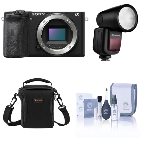 Sony Alpha a6600 Mirrorless Digital Camera Body With Flashpoint Zoom  Li-on X R2 TTL On-Camera Round Flash Speedlight, Shoulder Bag, Cleaning Kit