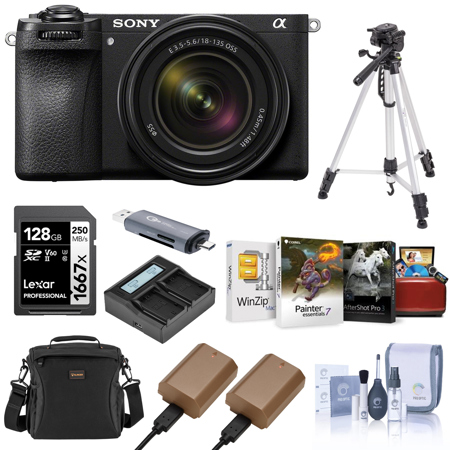 Sony Alpha a6700 Mirrorless Camera with E 18-135mm f/3.5-5.6 OSS Lens Bundle with Shoulder Bag, 128GB SD Card, Card Reader, Corel Mac & PC Software Kit, 2x Battery, Charger, and Accessories