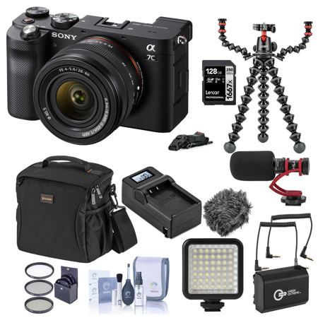 Sony Alpha 7C Mirrorless Camera with 28-60mm Lens, Black, Video Accessories Kit