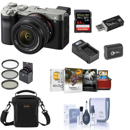 Sony Alpha 7C Mirrorless Camera with 28-60mm Lens, Silver with Mac Software, Acc