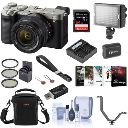 Sony Alpha 7C Mirrorless Camera with 28-60mm Lens, Silver with Mic, Light & Acc.