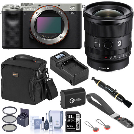 Sony Alpha 7C Mirrorless Camera with 20mm f/1.8 G Lens, Silver, Accessories Kit