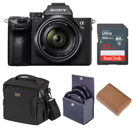 Sony Alpha a7 III 24MP 4K UHD Mirrorless Camera with FE 28-70mm f/3.5-5.6 OSS Lens, Bundle with 32GB Memory Card, Extra Battery, 55mm Filter Kit, Shoulder Bag