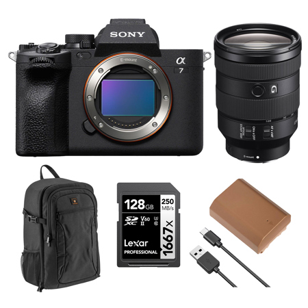 Sony Alpha a7 IV Mirrorless Camera with FE 24-105mm f/4 G OSS Lens, Bundle with 128GB Memory Card, Backpack, NP-FZ100 Battery