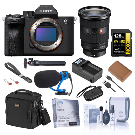Sony Alpha a7 IV Mirrorless Camera with FE 24-70mm f/2.8 GM II Lens, Bundle with 128GB Memory Card, Shoulder Bag, NP-FZ100 Battery, Charger Plate, Charger, Microphone, Tripod, Wrist Strap