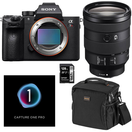 Sony Alpha a7R III Mirrorless Camera (V2) with FE 24-105mm f/4 G OSS Lens  Bundle with Capture One Pro Photo Editing Software, 128GB SD Card, Bag