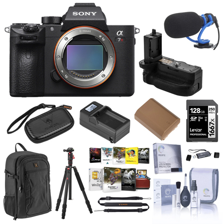 Sony Alpha a7R IV Mirrorless Camera (V2), Bundle with Alpine 200 Backpack, 128GB Memory Card, NP-FZ100 Li-Ion Battery, Charger Base, Charger Plate, VG-C4EM Battery Grip, TASC300 Mic, CF Tripod, Card Reader and Software Kit