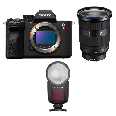 Sony Alpha a7R V Camera with FE 24-70mm f/2.8 GM II Lens, w/External Flash Kit