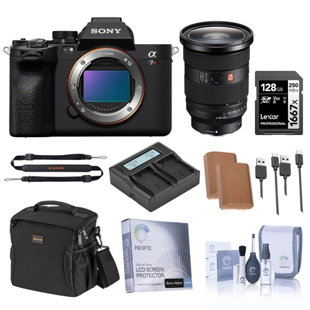 Sony Alpha a7R V Mirrorless Camera with FE 24-70mm f/2.8 GM II Lens, Bundle with Shoulder Bag, 2x NP-FZ100 Battery, 128GB Memory Card, Charger, 2x Charger Plate