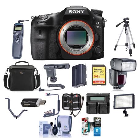 Sony Alpha a99 II DSLR Body Bundle With 64GB SDHC Card, Camera Case,  Spare Battery, Tripod, Flashpoint Zoom Flash, Shotgun Mic, Video Light,