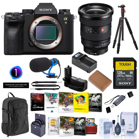 Sony Alpha a9 II Mirrorless Camera with FE 16-35mm f/2.8 GM II G Master Lens, Bundle with SF-M Series 128GB Memory Card, Subscription Coupon, NP-FZ100 Battery Pack, TASC300 Microphone, TREK Tripod, Software Kit for PC & Mac