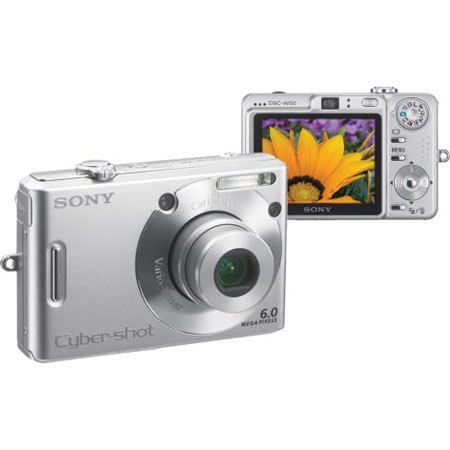 Sony Cyber-Shot DSC-W50 Digital Camera, 6.0 Megapixel, 3x Optical, 2x Digital Zoom, 2.5" LCD Screen