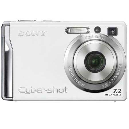 Sony Cyber-Shot DSC-W80 Point & Shoot Compact Digital Camera, 7.2 Megapixel, Carl Zeiss Vario-Tessar Lens, 3x Optical, 2x Digital Zoom, 2.5" LCD Screen - White