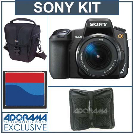 Sony Alpha DSLR-A300 Digital SLR Camera with 18 - 70mm Lens Kit, with 4GB CF Memory Card, Lowepro Holster-Style Case, Digital Memory Case (4)