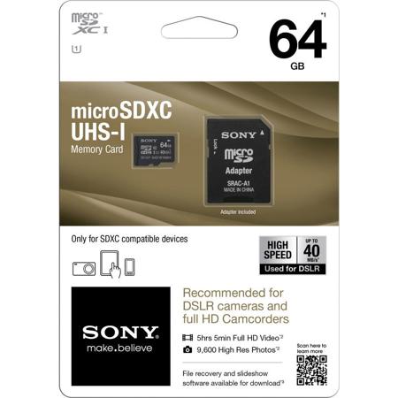Sony 64GB microSDXC Class 10 UHS-1 Memory Card with microSD Adapter