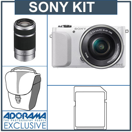 Sony Alpha NEX-3NL Camera w/16-50mm Lens, White, Bundle w/55-210mm Lens & MORE