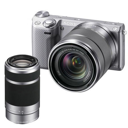 Sony Alpha NEX-5R Camera Kit, Sony 18-55mm Lens, Silver, Bundle w/Sony 55-210mm