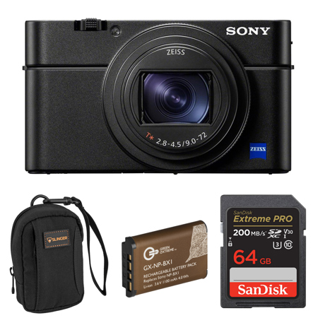 Sony Cyber-shot DSC-RX100 VII Digital Camera, Bundle with 64GB Memory Card, Extra Battery, Camera Bag