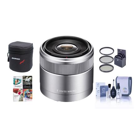Sony E 30mm E-Mount Lens, Silver with Accessory Bundle Adorama