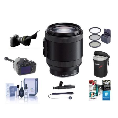 Sony PZ 18-200mm F3.5-6.3 OS Alpha E-mt NEX Camera Lens,Black w/Accessory Bundle