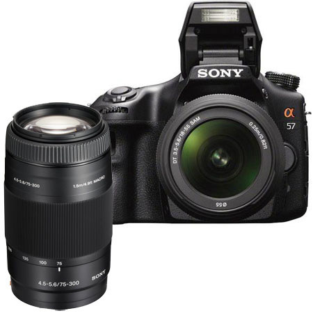 Sony Alpha DSLR SLT A57 Digital Camera w/DT 18-55mm F3.5-5, & Sony 75-300mm Zoom
