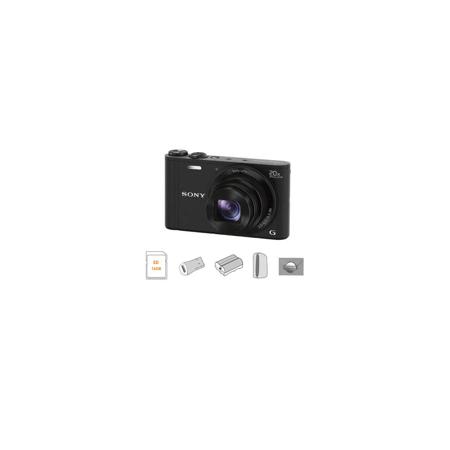 Sony DSC-WX300 Camera, Black, Bundle w/16GB Card, Reader, Spr Batt, 3YR Warranty
