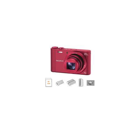 Sony DSC-WX300 Camera, Red, Bundle w/16GB Card, Reader, Spr Batt, 3YR Warranty
