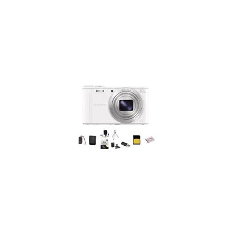 Sony Cyber-shot DSC-WX350 Digital Camera, 18.2MP, 20x Optical Zoom, White -  Bundle With 32GB class 10 SDHC Card, Lowepro Case, Spare Battery, New Leaf 