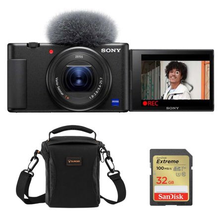 Sony ZV-1 Digital Camera, Black Bundle w/Vlogger Accessory Kit, Mic, Bag &  Acc. 