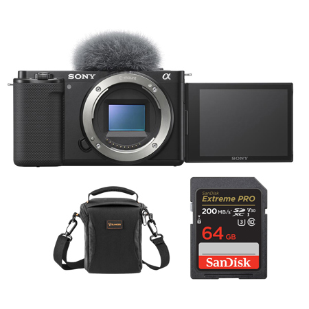 Sony ZV-E10 Mirrorless Camera, Black, Bundle with Included Value