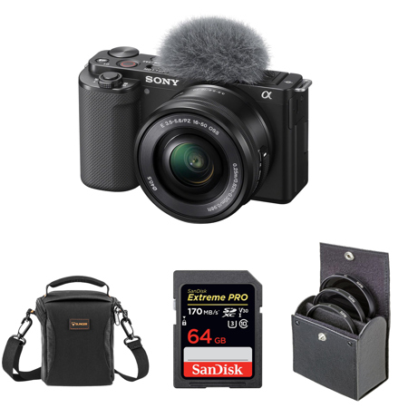 Sony ZV-E10 Mirrorless Camera with 16-50mm Lens (Black) with Accessories  Kit ILCZV-E10L/B AK