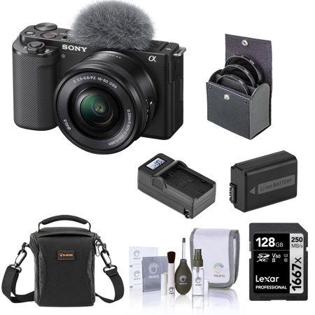 Sony ZV-E10 Mirrorless Camera with 16-50mm Lens (Black) with Essential Acc.  Kit ILCZV-E10L/B EK