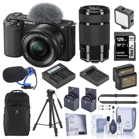 Sony ZV-E10 Mirrorless Camera, Black with 16-50mm & 55-210mm Lens w/Complete Kit