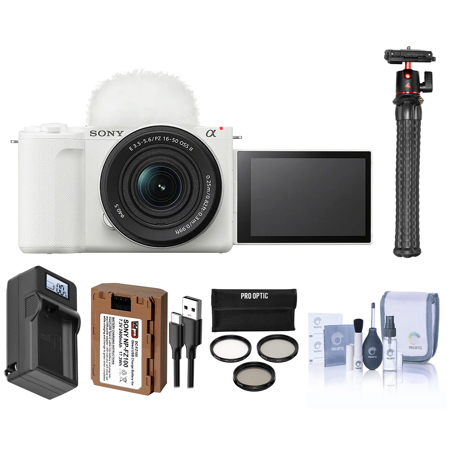 Sony Alpha ZV-E10 II Camera w/16-50mm Lens,White,w/Battery,Tripod,FilterKit