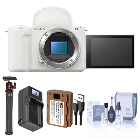 Sony Alpha ZV-E10 II Camera, White,w/Extra Battery,Charger w/Plate,Tripod