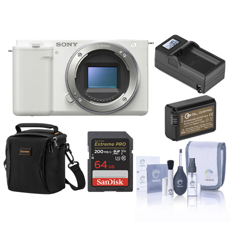 Sony ZV-E10 Mirrorless Camera, White, Bundle with Essentials Kit