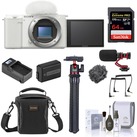 Sony ZV-E10 Mirrorless Camera, White, Bundle with Accessory Kit