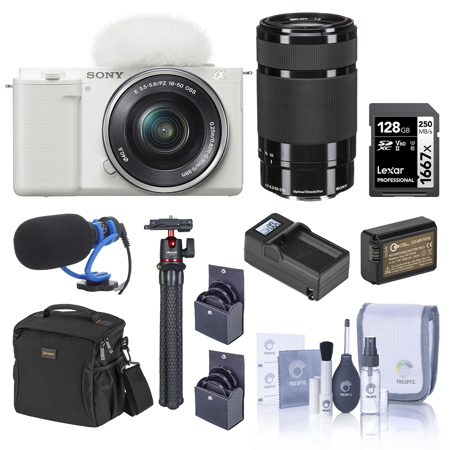 Sony ZV E10 Mirrorless Camera White W 16 50mm 55 210mm Lens W 