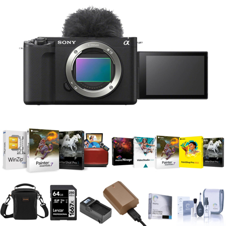 Sony ZV-E1 Mirrorless Camera, Black, Bundle with NP-FZ100 Battery, 64GB Memory Card, Smart Charger & Software Kit