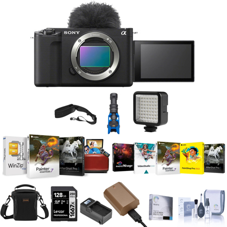 Sony ZV-E1 Mirrorless Camera, Black, Bundle with NP-FZ100 Battery, 128GB Memory Card and Shotgun Microphone