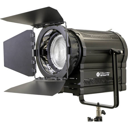 Light Cannon Kit, Includes F-485 Daylight High Output 485W 7" LED Fresnel with DMX, Four-Leaf Metal Barndoors, Silver/Black
