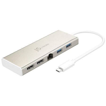 J5 Create JCD381 USB Type-C Dual HDMI Mini Dock, Ethernet/ USB 3.1 HUB/PD 2.0
