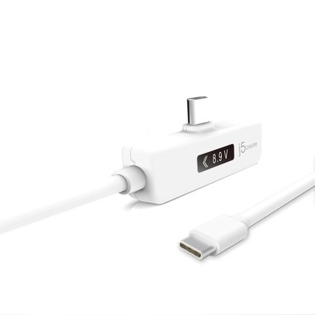 J5 Create JUCP15 4' 100W USB-C 2.0 Type-A to USB Type-C Right Angle Charging Cable with OLED Dynamic Power Meter