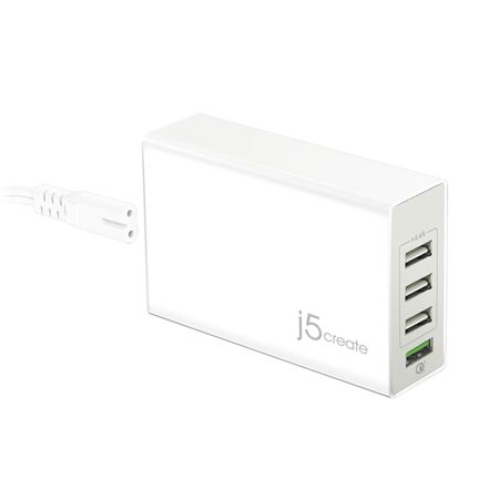 J5 Create JUP40 40W 4-Port USB Type-A and QC3.0 Super Charger with Qualcomm Quick Charge 3.0 Support