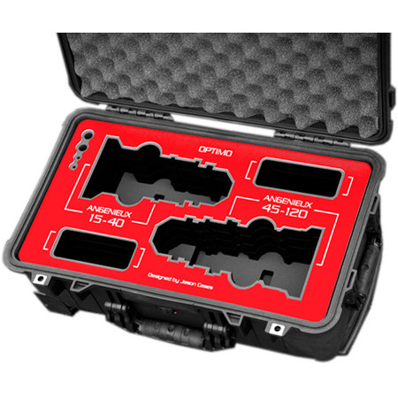 Jason Cases Protective Case with Laser-Cut Foam for Angenieux Optimo 15-40mm & 45-120mm Lenses, Red Overlay