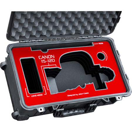 Jason Cases Wheeled Hard Case with Insert for Canon 15-120mm Lens, Red Overlay