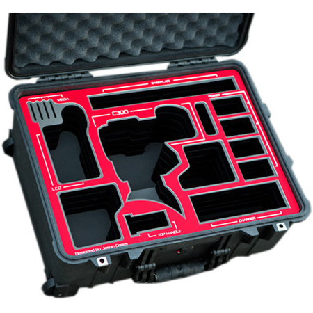 Jason Cases Hard Travel Case for Canon C300 Mark II Camera Kit, Red Overlay