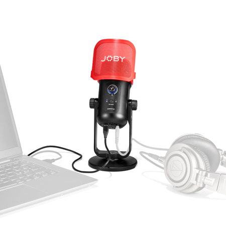 JOBY Wavo POD Multi-Pattern Large Diaphragm USB-C Studio Condenser Microphone, Black/Red